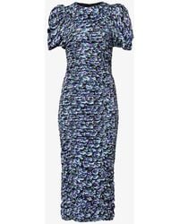 ROTATE BIRGER CHRISTENSEN - Floral-print Puffed-sleeve Recycled Polyester-blend Midi Dress - Lyst