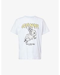Ganni - Bunny Graphic-pattern Organic-cotton T-shirt - Lyst