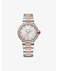 BVLGARI - Re00010 Lvcea 18ct Rose-gold, Stainless-steel, 1.3000ct Brilliant-cut Diamond And Mother-of-pearl Automatic Watch - Lyst