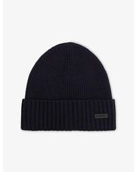 BOSS - Ribbed Brand-Patch Wool Knitted Beanie Hat - Lyst