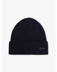 BOSS - Ribbed Brand-Patch Wool Knitted Beanie Hat - Lyst