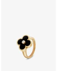 Van Cleef & Arpels - Vintage Alhambra 18Ct- Onyx And 0.06Ct Diamond Ring - Lyst