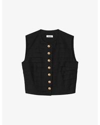 Sandro - Button-Down Pleated Cotton-Blend Crop Top - Lyst