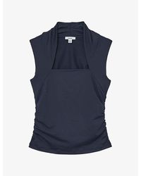 Reiss - Harri Square-Neck Ruched Stretch-Jersey Top - Lyst
