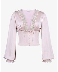 House Of Cb - Luciana Lace-Trim Silk Top - Lyst