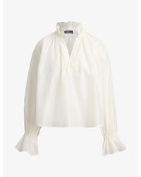 Polo Ralph Lauren - V-Neck Frilled Cotton And Silk Shirt - Lyst