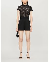 Maje Ilo Ruffled-trim Lace-panelled Crepe Playsuit - Black