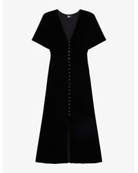 The Kooples - V-Neck Fit-And-Flare Velvet Midi Dress - Lyst