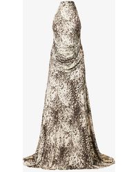 Givenchy - Tural Brown Abstract-pattern High-neck Stretch-woven Gown - Lyst