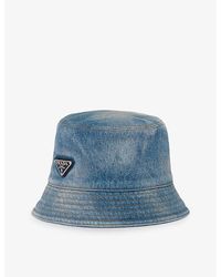 Prada - Brand-plaque Wide-brim Denim Bucket Hat - Lyst
