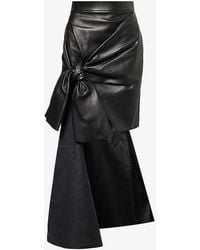 Alexander McQueen - Draped Bow-embellished High-rise Leather Midi Skirt - Lyst