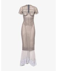 Dilara Findikoglu - Cloudy Border Short-Sleeve Stretch-Mesh Maxi Dress - Lyst