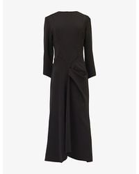 eem - Pleated-Waist Quarter-Sleeve Stretch-Woven Midi Dress - Lyst