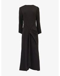 eem - Pleated-Waist Quarter-Sleeve Stretch-Woven Midi Dress - Lyst