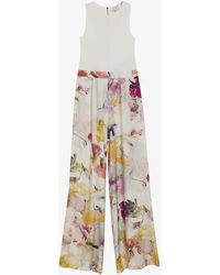 Ted Baker - Tirsso Floral-print Sleeveless Stretch-woven Jumpsuit - Lyst