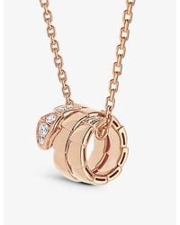 BVLGARI - Rose Serpenti Viper 18Ct Rose- And 0.13Ct Round-Cut Diamond Pendant Necklace - Lyst