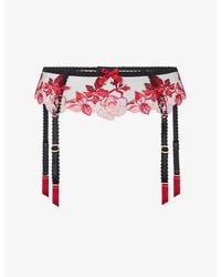 Agent Provocateur - Callypso Floral-Embroidered Mesh Suspender Belt - Lyst
