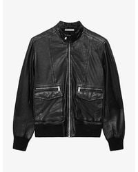 AllSaints - Hiro Zip-Up Leather Bomber Jacket - Lyst