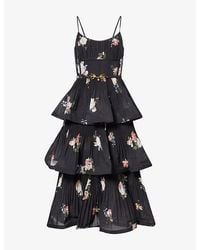 Zimmermann - Pleated Tiered Woven Midi Dress - Lyst
