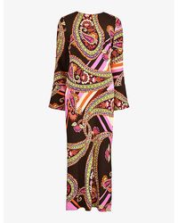 Ro&zo - Paisley-print Crepe Fluted-cuff Crepe Maxi Dress - Lyst
