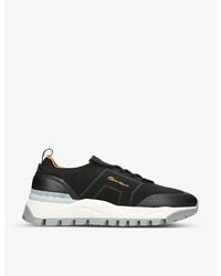 Santoni - Tech-knit Woven And Leather Low-top Trainers - Lyst