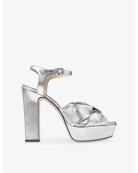 Jimmy Choo - Heloise 120 Bow-Embellished Leather Platform-Heeled Sandals - Lyst