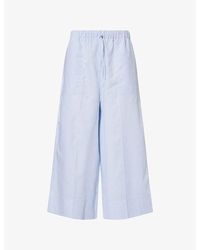 TOTEME - Logo-Embroidered Wide-Leg Cotton And Linen Trousers - Lyst