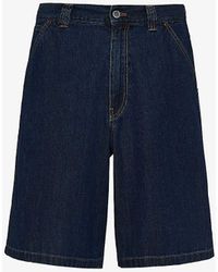 Prada - Brand-plaque -pocket Regular-fit Washed-denim Bermuda Shorts - Lyst