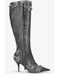 Balenciaga - Cagole 90 Stud-embellished Denim Heeled Boots - Lyst