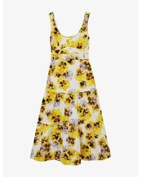 Reiss - Erin Floral-Print Stretch-Cotton Midi Dress - Lyst