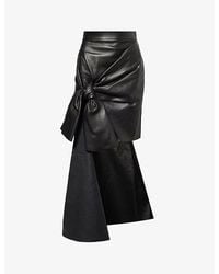 Alexander McQueen - Draped Bow-embellished High-rise Leather Midi Skirt - Lyst