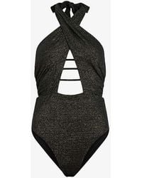 AllSaints - Eleanor Halter-neck Metallic Stretch-woven Swimsuit X - Lyst