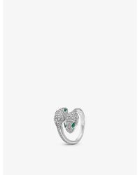 BVLGARI - Serpenti Seduttori 18Ct- 0.56Ct Brilliant-Cut Diamond And 0.2Ct Emerald Ring - Lyst