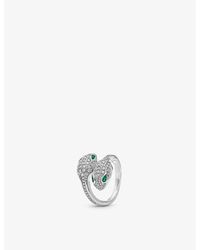 BVLGARI - Serpenti Seduttori 18ct White-gold, 0.56ct Brilliant-cut Diamond And 0.2ct Emerald Ring - Lyst