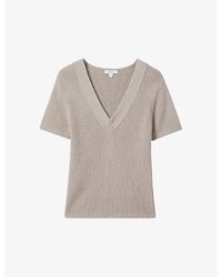 Reiss - Rosie V-neck Short-sleeve Knitted Top - Lyst