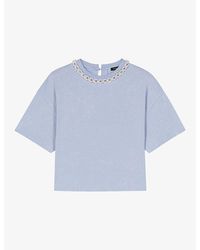 Maje - Necklace-Embellished Short-Sleeved Cotton-Jersey T-Shirt - Lyst