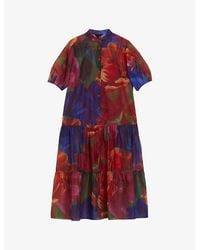 Ted Baker - Col Miru Floral-print Organza Midi Dress - Lyst