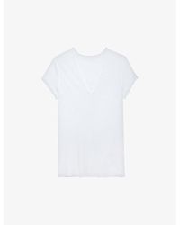 Zadig & Voltaire - Story V-neck Fishnet-pattern Cotton T-shirt - Lyst