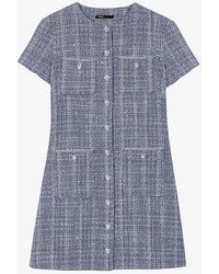 Maje - Button-Neck Short-Sleeve Tweed Mini Dress - Lyst