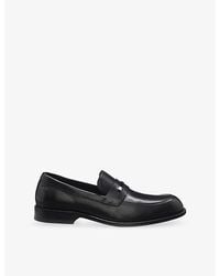 BOSS - Branded Metal Trim Leather Loafers - Lyst
