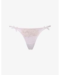 Agent Provocateur - Lindie Mid-Rise Embroidered Floral Mesh Thong - Lyst