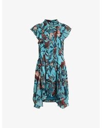 AllSaints - Fleur Floral-print Cap-sleeve Recycled-polyester Mini Dress - Lyst
