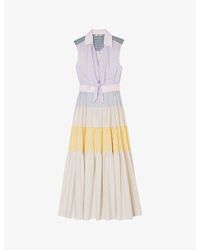 Sandro - Patchwork Tie-waist Cotton Maxi Dress - Lyst