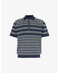Beams Plus - Zip Stripe-pattern Cotton Knitted Polo Shirt - Lyst