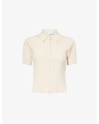 Victoria Beckham - Short-Sleeve Collared-Neckline Ribbed Polo Top - Lyst