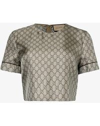 Gucci - Monogram-pattern Cropped Silk Top - Lyst