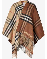 Burberry - Giant Check Fringed-trim Cashmere-blend Cape - Lyst