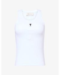 Ami Paris - Logo-Embroidered Stretch-Rib Cotton Tank Top - Lyst