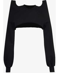 Rick Owens - Sculptural-shoulder Cropped Cotton-jersey Sweatshirt - Lyst