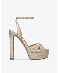 Aquazzura - Divine Plateau 130 Metallic-Woven Platform Heeled Sandals - Lyst